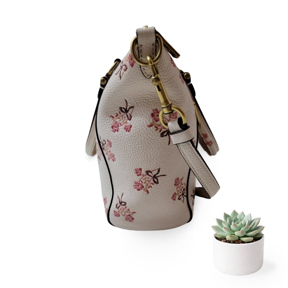 Coach Floral Printed Leather Satchel in White and Pink - Picture 3 of 4